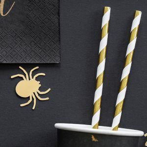 PartyDeco Stripped Gold Strohhalme 10Stück