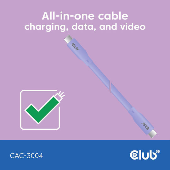 Club3D USB 2.0 Cable USB-C Male - USB-C 240W PD Purple 2m