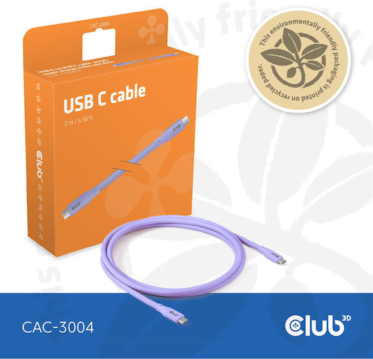 Club3D USB 2.0 Cable USB-C Male - USB-C 240W PD Purple 2m