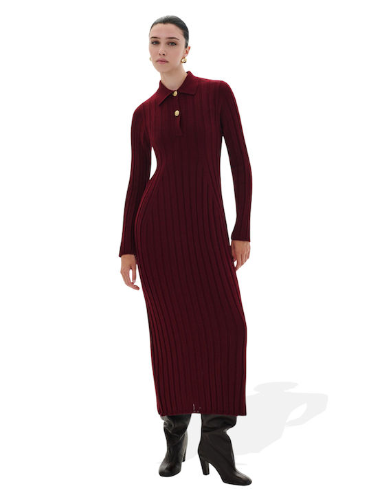 Midi Shirt Dress Knitted Bordeaux