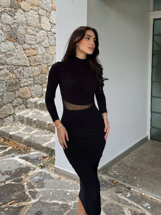 Rochie Maxi De Seară Cu Plasă Neagră