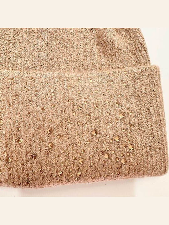 Set with Beanie Knitted in Beige color