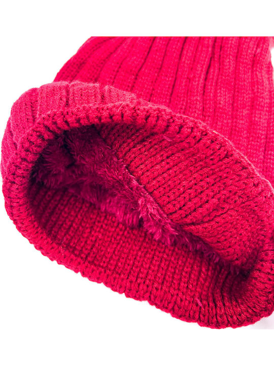 Pom Pom Beanie Damen Fleece Strickmütze in Roter Farbe