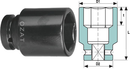 1'' Impact Socket Head 6 Sides Length 1 13/16''