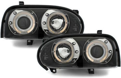 Front Angel Eyes Lights Vw Golf Iii Black H1 Bulbs Set 2 Pieces