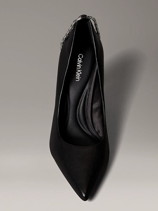 Leather Pointed Toe Black High Heels