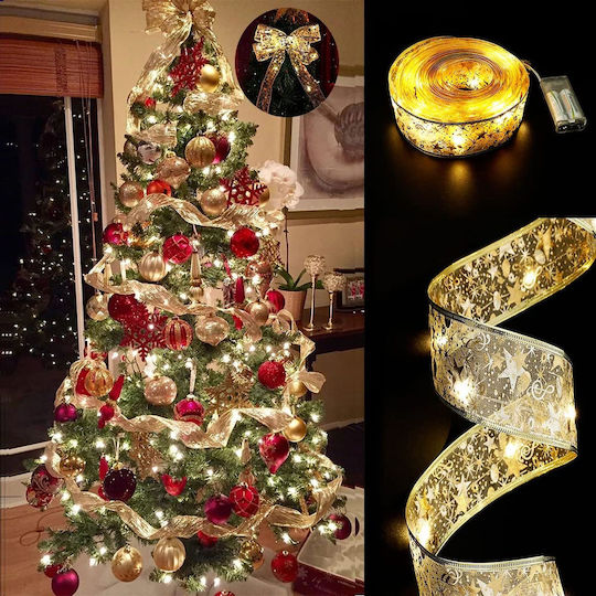 2 X Lighted Christmas Ribbon Red 5x200cm 1pc
