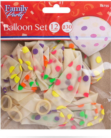 Σετ 12 Μπαλόνια Γενεθλίων με Όνομα Διάφανα Colorful Polka Dots