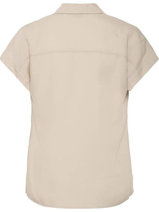 Kurzärmelig Damen Hemd Beige