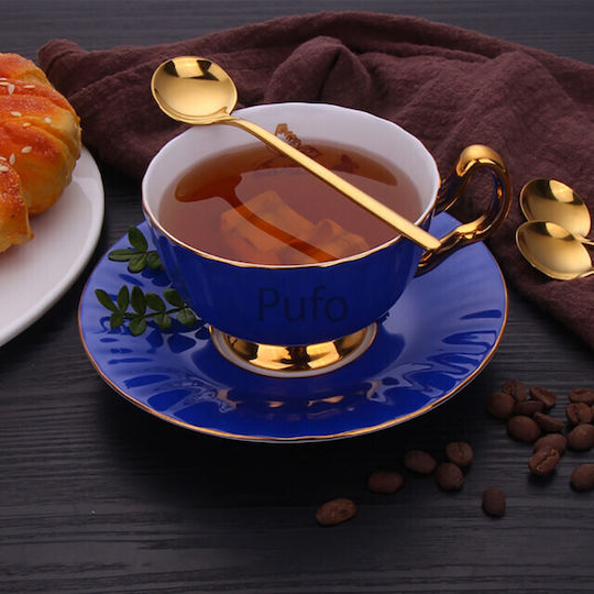 Set 6 Linguri Simple Puff Cafea Ceai Desert Inox Aurii 13 Cm