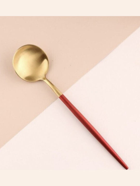Set of 6 Luxury Puff Spoons for Coffee Tea and Dessert in Stainless Steel 13 cm Gold and Red