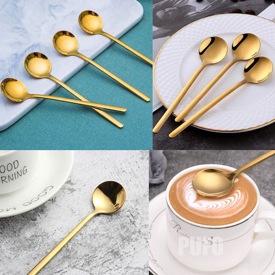 Set 6 Linguri Simple Puff Cafea Ceai Desert Inox Aurii 13 Cm