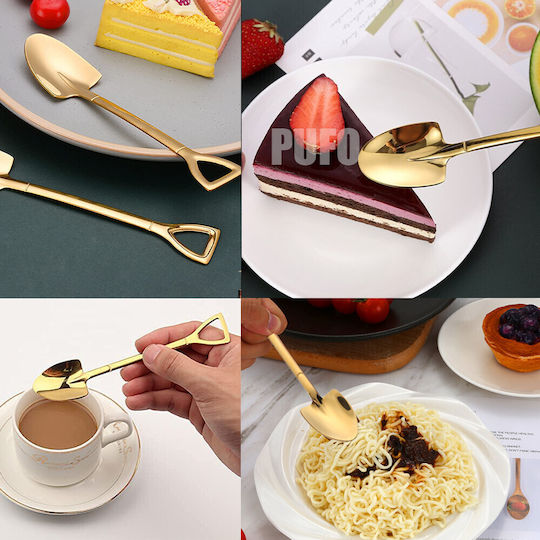 Set Linguri Cafea Ceai Oțel Inoxidabil Auriu 15cm 6 Bucăți