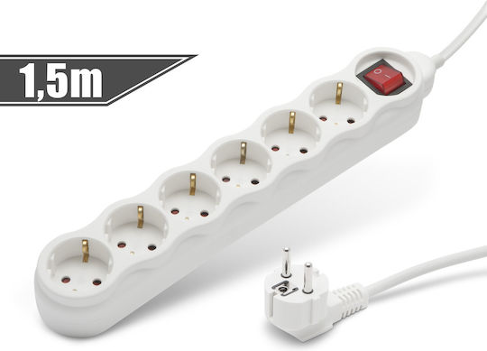 Delight Power Strip 6 Positions with Switch and Cable 1.5m 6pcs