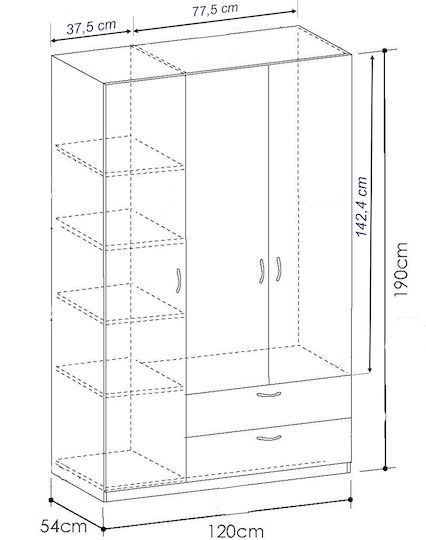 Dreifachtür Kleiderschrank Kendall White 120x54x190cm