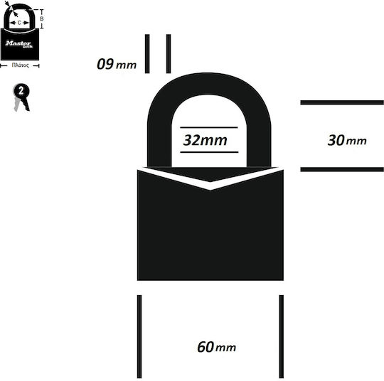 Stahl Vorhängeschloss Messing mit Schlüssel 60mm 1Stück