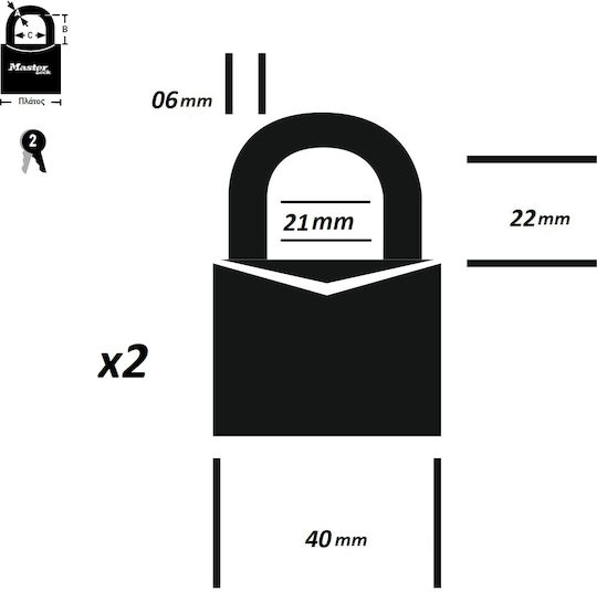 Steel Padlock Brass with Key 40mm 1pcs
