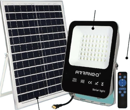 Arrango Στεγανός Ηλιακός Προβολέας LED 150W Ψυχρό Λευκό 6500K με Αισθητήρα Κίνησης, Φωτοκύτταρο και Τηλεχειριστήριο IP65