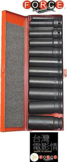 Force Nüsse Pneumatisch Sechskant Lange mit Vierkant-Antrieb 1/2" Set 10Stück