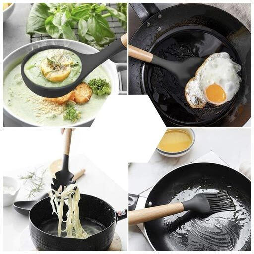 Ruhhy Silicone Cooking Utensil Set with Base Black 12pcs