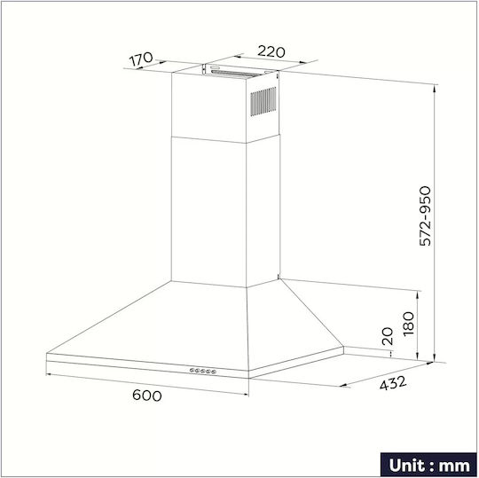 Ciarra Απορροφητήρας Καμινάδα Ανακύκλωσης 60cm Μαύρος