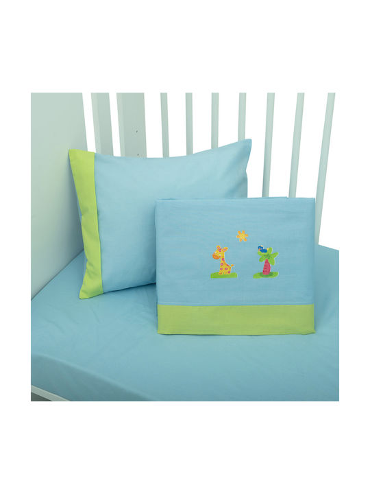 Mother Baby Jungle Baby Sheets Set Crib Cotton Fitted Light Blue 70x140cm 3pcs