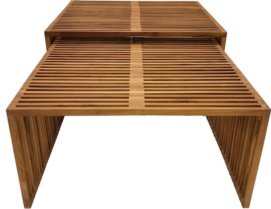 Mese De Cafea Centrală Rectangulară Tinnie Din Lemn Masiv Nuanță Naturală 2 Buc M87xL81xÎ47cm