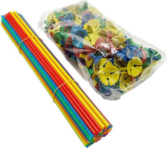 Set 100 Bețe Pentru Baloane Rozete Suporturi Flippy Din Plastic Ușor De Instalată Reutilizabil Aniversare Nuntă Zi De Naștere Decorare 40 Cm Multicolor