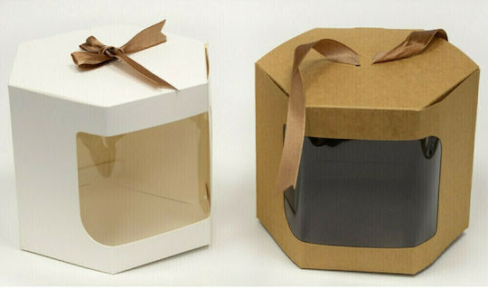 Paper Box for Wedding Favors Polygon made of Paper in Natural Color with Transparent Window & Ribbon 1 piece 12pcs
