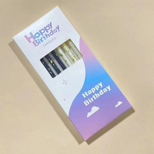 Set 6 Long Birthday Candles Flippy Paraffin 10 X 0.5 Cm Happy Birthday White Black