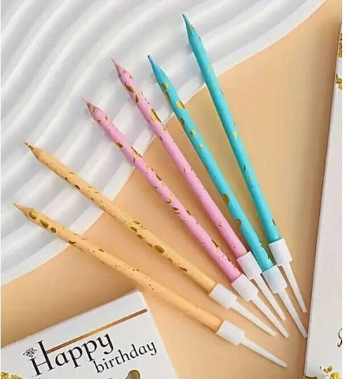 Set 6 Lumanări Lung Flippy Parafină 10 X 0,5 Cm La Mulți Ani Roz