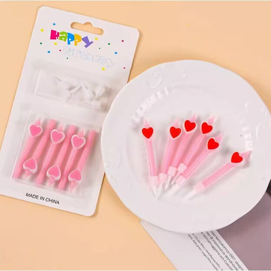 Satz 6 Kuchenkerzen Flippy Bleistift Modell Herzen 5.9 X 1.1 Cm Wachs Rosa