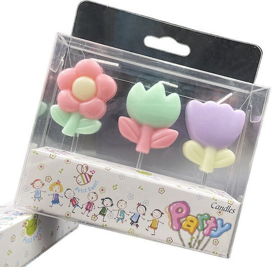 Set 3 Kerzen Flippy Flower Thema Modell 1 Aus Paraffin Mehrfarbig