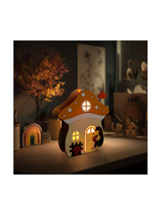 Decorațiune Luminoasă De Toamnă – Casă Ciupercă Arici – Lemn – 15 X 16 X 5 Cm