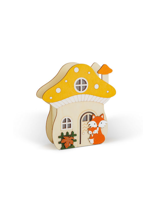 Decoratiune Luminoasă De Toamnă – Casă Ciupercă Vulpe – Lemn – 15 X 16 X 5 Cm