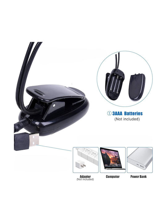 Zola Lampă Dublă LED De Citit Cu Clema Brațe Flexibile Alimentată Cu Baterie USB Plastic PP 22 Cm Neagră