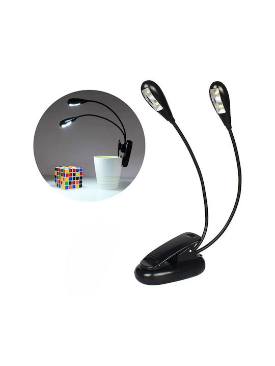 Zola Lampă Dublă LED De Citit Cu Clema Brațe Flexibile Alimentată Cu Baterie USB Plastic PP 22 Cm Neagră