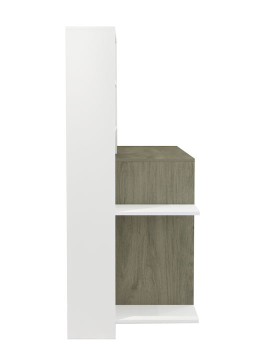 Homemarkt Γραφειο Με Βιβλιοθηκη Rochell Μελαμινη Olive Grey Λευκο 146,3x55x128,8υεκ.hm8886.11