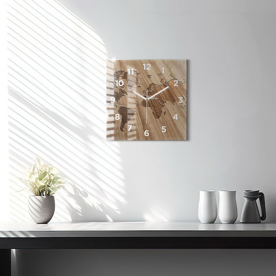 Tulup Αθόρυβο Ρολόι Τοίχου Γυάλινο Καφέ 30x30cm