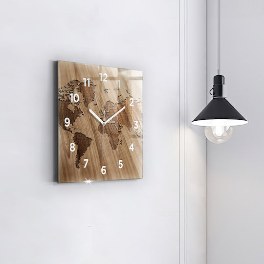 Tulup Αθόρυβο Ρολόι Τοίχου Γυάλινο Καφέ 30x30cm