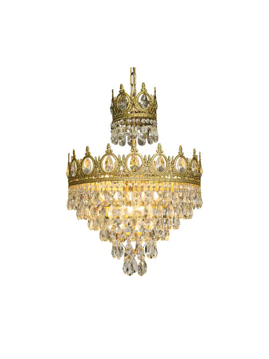 Alista Home Candelabru 3xE14 Ø25cm cu Cristale Auriu AT1CT-IM1P-HT2L-CC135/260GD