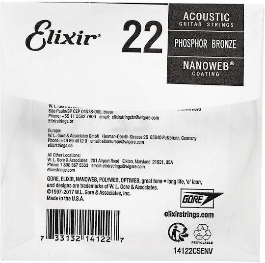 Elixir Single Phosphor Bronze String for Lute Nanoweb 22" Ball End