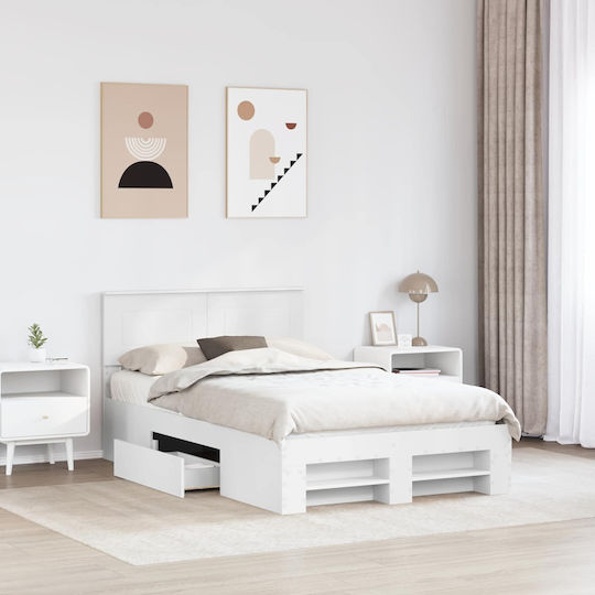 Double Wooden Bed White for Mattress 137x203cm