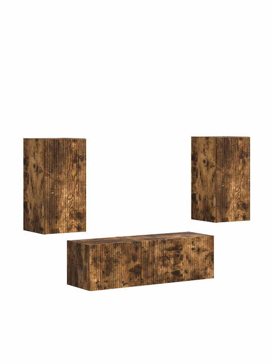 Living Room TV Unit with Showcase & Lighting Smoked Oak L60xW31xH29.5cm