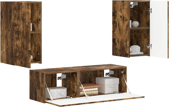 Living Room TV Unit with Showcase & Lighting Smoked Oak L60xW31xH29.5cm