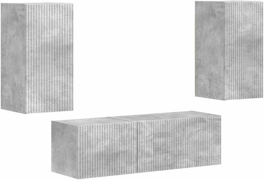 Living Room TV Unit with Showcase & Lighting Grey L60xW31xH29.5cm