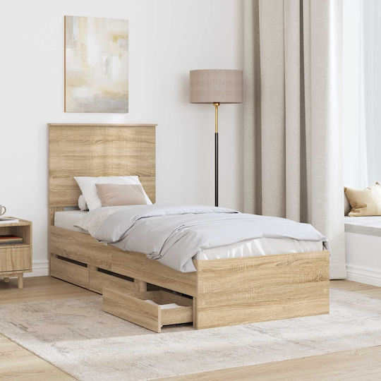 Einzelnes Holzbett Sonoma mit Lattenrost für Matratze 75x190cm