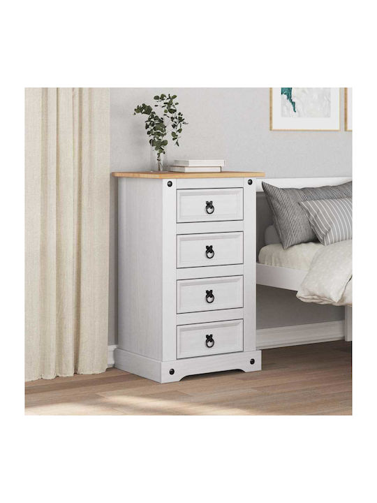 Solid Wood Bedside Table White 53x39x84cm