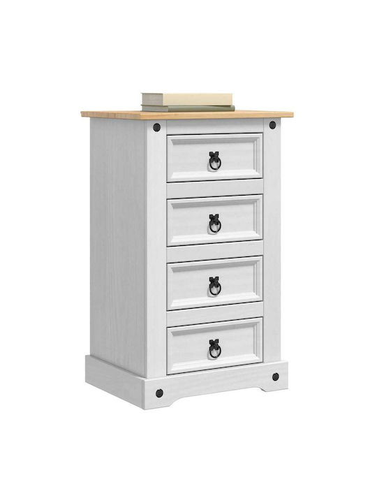 Solid Wood Bedside Table White 53x39x84cm