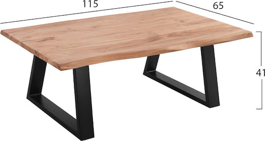 Rectangular Central Coffee Table Sofia Slim Made of Solid Wood Natural W115xD65xH41cm